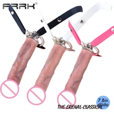 FRRK Stainless Steel Chastity Cage with 7 Inch Mounted Plug Belt Chastity Device