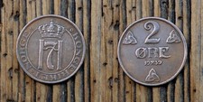 Norway 2 Ore 1939 Coin King Haakon VII
