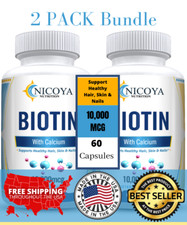 Natural Biotin for Fast Hair Growth, Skin  Nails 10,000 MCG  2 PK- 120 CT