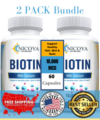Natural Biotin for Fast Hair Growth, Skin & Nails 10,000 MCG   2 PK-  120 CT