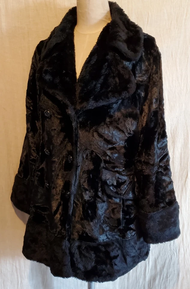 Abrigo De Colección Años 70 Felpa Imitación Piel Terciopelo Línea A Doble Pecho con Cintura Ajustada Talla L Foto 3 de 4