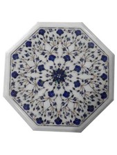 12" Marble corner Table Top semi precious stones handicraft Inlay Home Decor