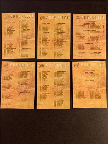 1995 Fleer Ultra Baseball Checklist Set 6 Cards