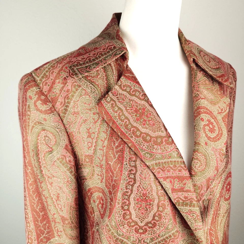 Blazer Garfield & Marks Paisley Mezcla Seda Chaqueta Zoe Rojo Verde Ligero 12 Foto 4 de 4