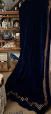 Vintage Blue velvet curtains with gold red braided trims l