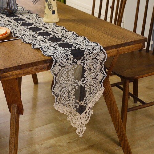 30x180cm Black Vintage Embroidered Lace Table Runner Doily Wedding Party Decor