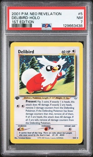 2001 POKEMON NEO REVELATION 1ST EDITION #5 DELIBIRD-HOLO PSA 7