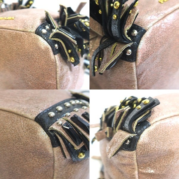 PRADA Fringe Bijou Studs Leather Drawstring Handbag Cracked Finish   Used AB thumbnail 5