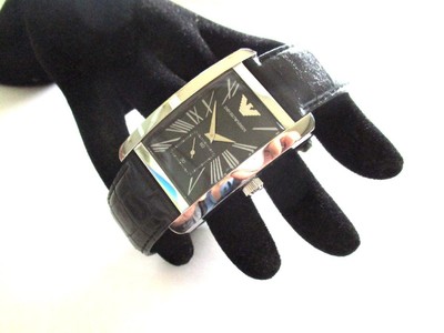 EMPORIO ARMANI AR-0143 RECTANGLE Working Japan NM men's watches black silver