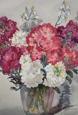 Original Watercolour, 'Vase of Flowers', Gwen Rayner, c1970's