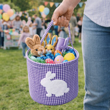Cloth Easter Rabbit Basket Plaid Easter Egg Hunt Basket  Easter Egg Hunt