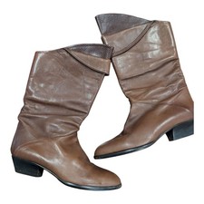 VTG Italy Maserati Leather Boots 5.5M Made in Italy Brown Double Layer Pull On