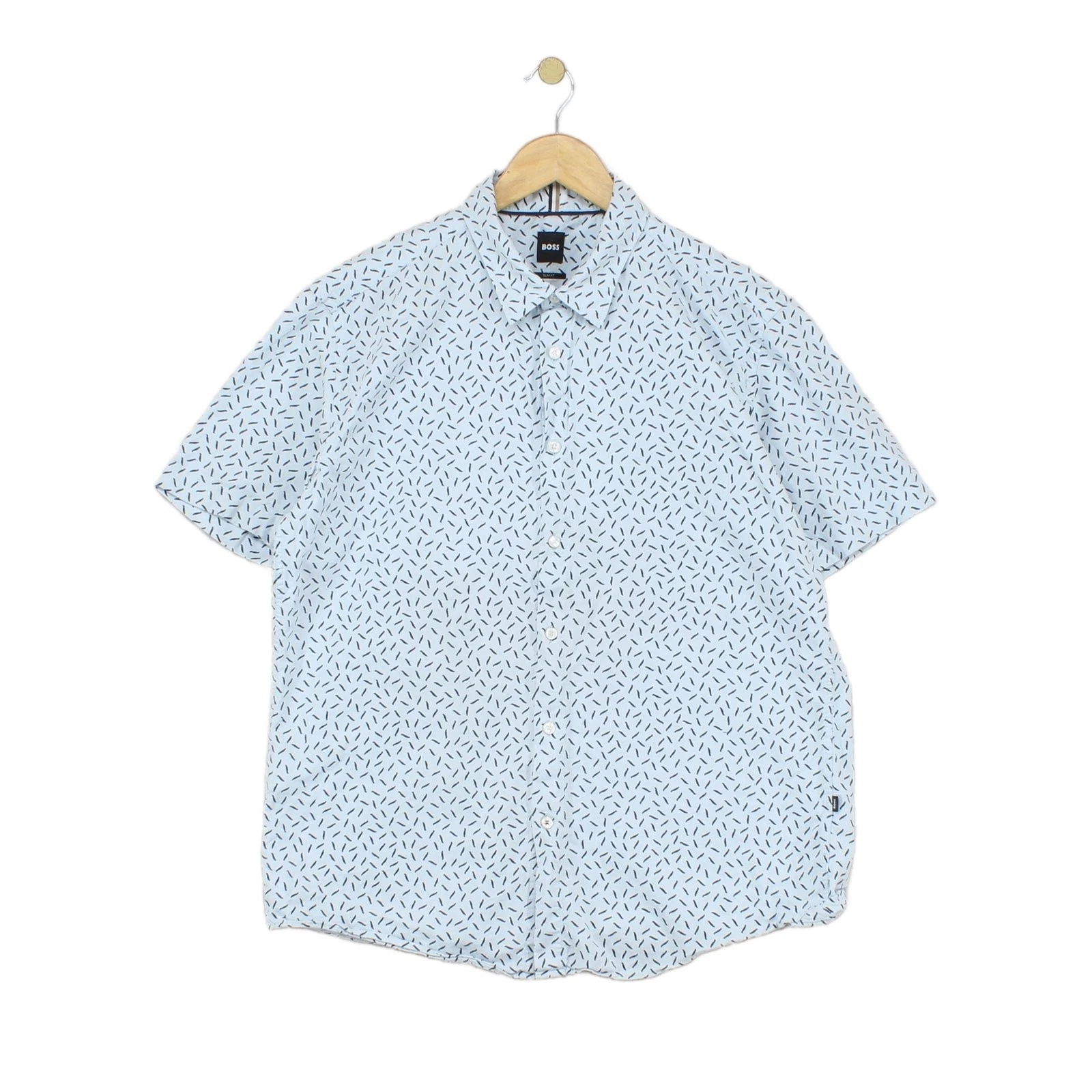 Hugo Boss Patterned Shirt Mens Size XL Blue Slim Fit Short Sleeve