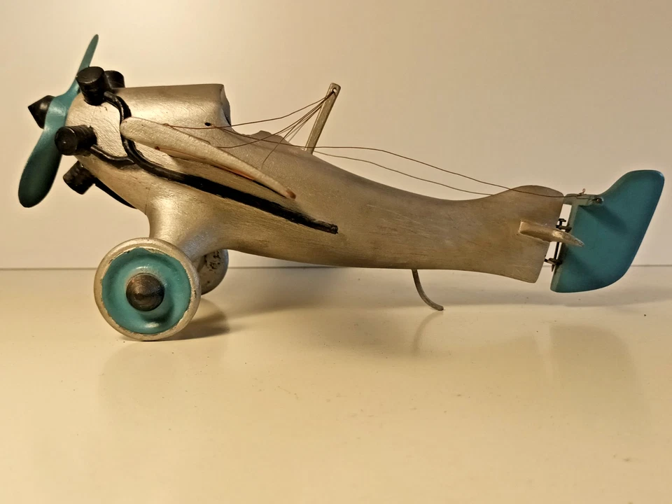 MODELLO IN LEGNO DI AEREO ITALIANO MONOPLANO A ELICA ANNI '30 - 28X24X10 cm - Immagine 2 di 4