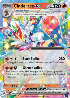 #ad Pokemon Cinderace ex ME: Ascended Heroes 038 217 Holofoil NM Double Rare $1.74