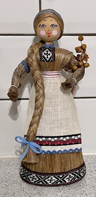 HANDGEFERTIGTE 24,5cm RUSSISCHE / BELARUSSISCHE STROH & HOLZ PUPPE TRADITIONELLE FOLKLORE