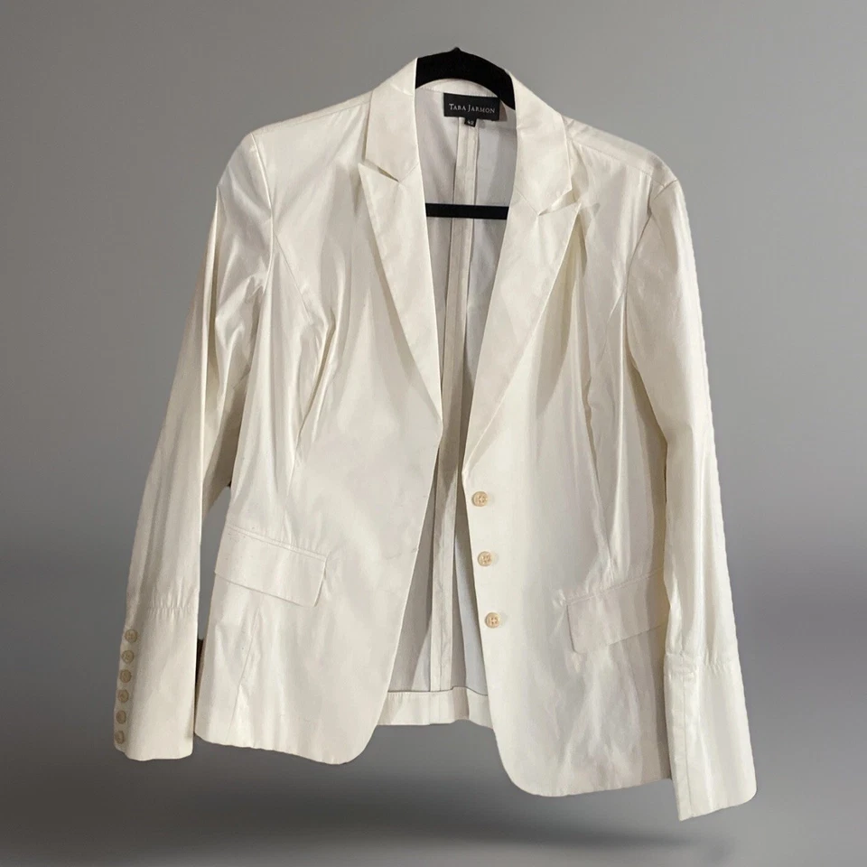 Chaqueta Blazer Tara Jarmon Vintage Algodón Sin Forro Crema Para Mujer S. 42 C. 2003 Foto 3 de 4