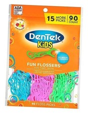 Fun Flossers Kids Floss Picks with Flavor, 90 Count Pack of 1 Wild Fruit