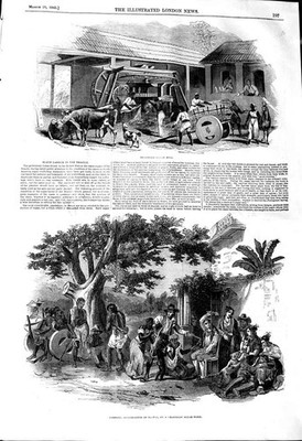 Alter antiker Druck 1845 Sklavenarbeit brasilianische Zuckermühle Strafe Bauernhof 19.