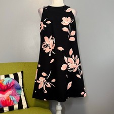 Ralph Lauren Black Pink Floral Sleeveless Cocktail Swing Dress 8