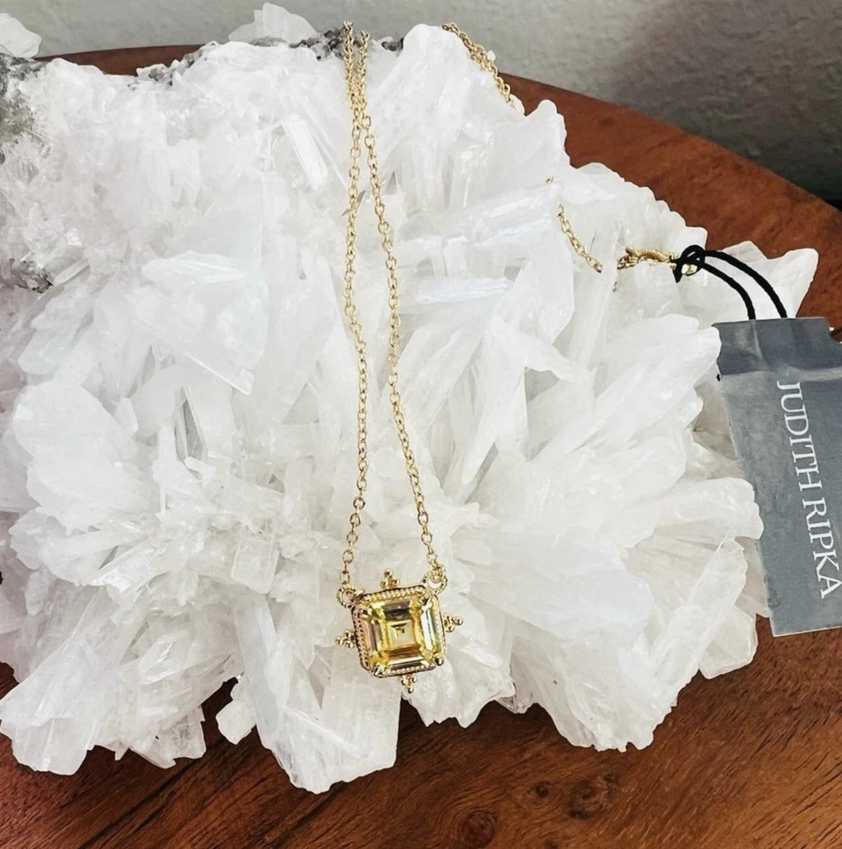 Colar pingente angélica cristal canário folheado a ouro 14K Judith Ripka novo com etiquetas - Imagem 2 de 4