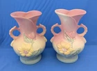 Lot of 2 Vintage Hull Pottery Stoneware Vases Pink Blue Floral