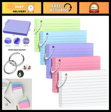 250 Colored Index Cards 3x5" with Key Ring - Heavyweight Flash Cards, 5 Colors,