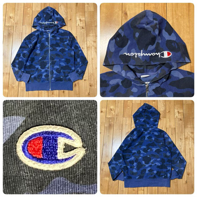 BAPE × CHAMPION Zip Hoodie a bathing ape Blue Camo Size S | eBay