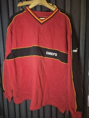 Vintage 90s Puma Kansas City Chiefs V-Neck Sweatshirt Pullover Größe XL
