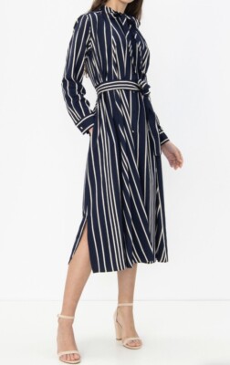  MAX MARA WEEKEND NAVY STRIPED SHIRT DRESS 2US_4GB_32DE_36IT