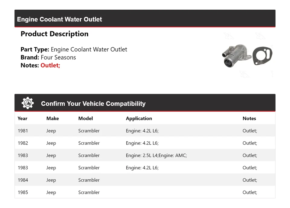Salida de agua refrigerante motor Jeep Scrambler 1981-1985 4 estaciones 1982 1983 Foto 2 de 4