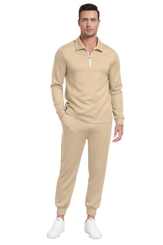 Men Tracksuit 2 Piece Sweatsuit Track Suit 1/4 Zip Long Sleeve Tops Jogging Pant - Picture 19 of 93