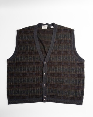 Wool Blend Vest Mens XL Plaid Button Up Sleeveless Collezione Dante V Neck