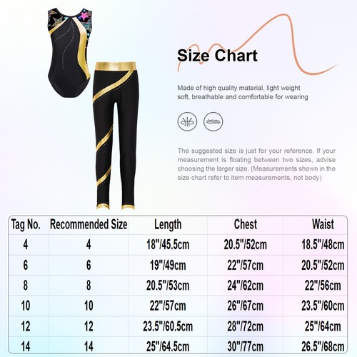 Kids Girls Set Trousers Leotard Mesh Outfit Metallic Hoodie Gymnastics Pants - Picture 60 of 62