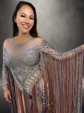 The Elton Rhinestone Bodysuit / Long Tassel Festival Outfit / Drag / Crystal Cat