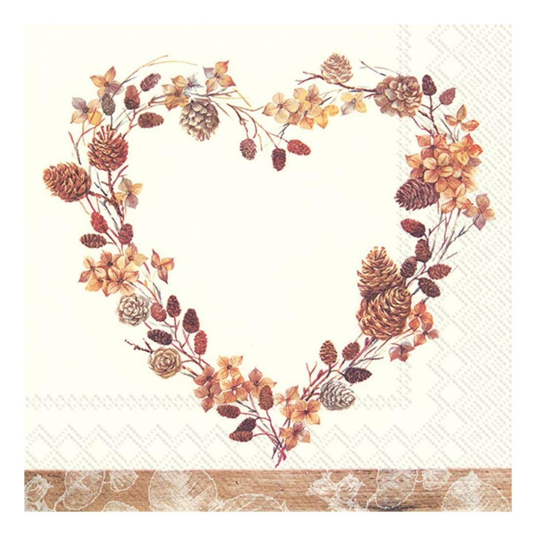 Feel Cosy Cream Paper Napkins Autumn Heart BBQ Picnic Disposable Serviettes