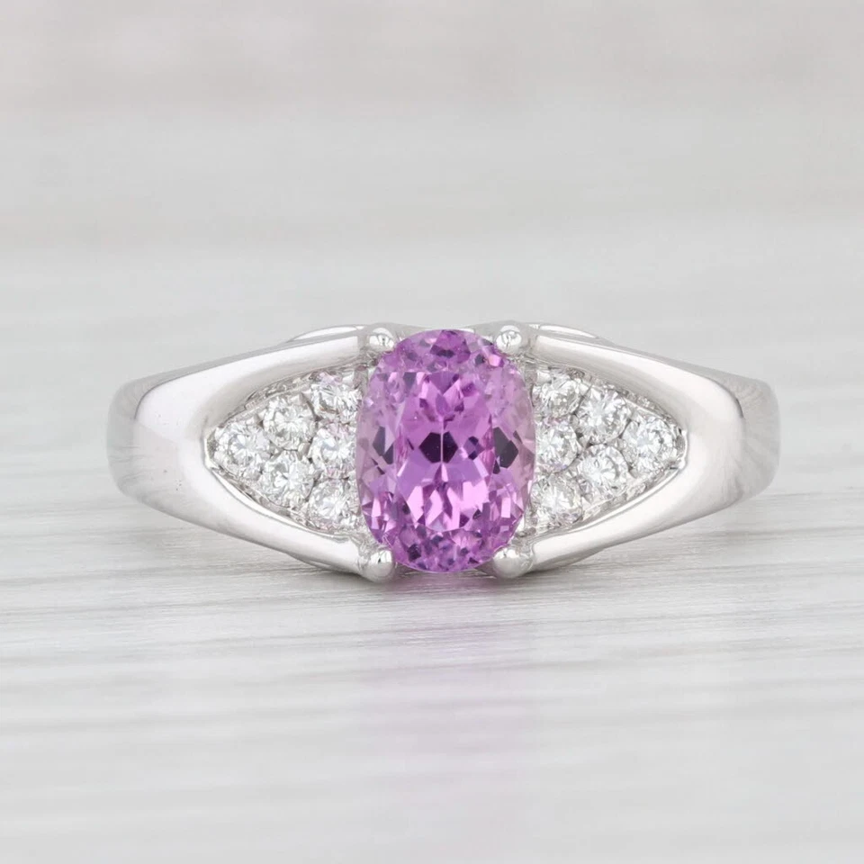 1.69 克拉椭圆形粉红色昆石钻石戒指 14k 白金 7.25 码 — 第 2/4 张图片