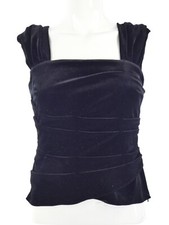 Zara Top Black Velvet Bustier Square Neckline Ruched Pleated Wide Straps S BNWT