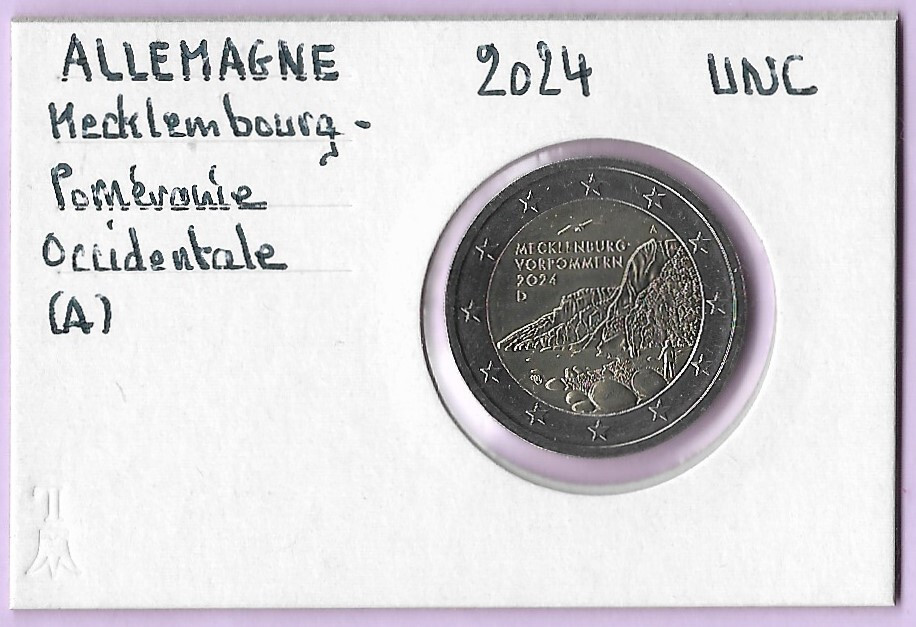 2 Euro ALLEMAGNE 2024 At A "Mecklembourg (Poméranie)", 2 € Comm. UNC étui carton