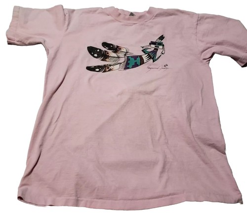 VTG Oneita 1980s Jim Thomas Pink T-Shirt X-Large Native American Design *Acc