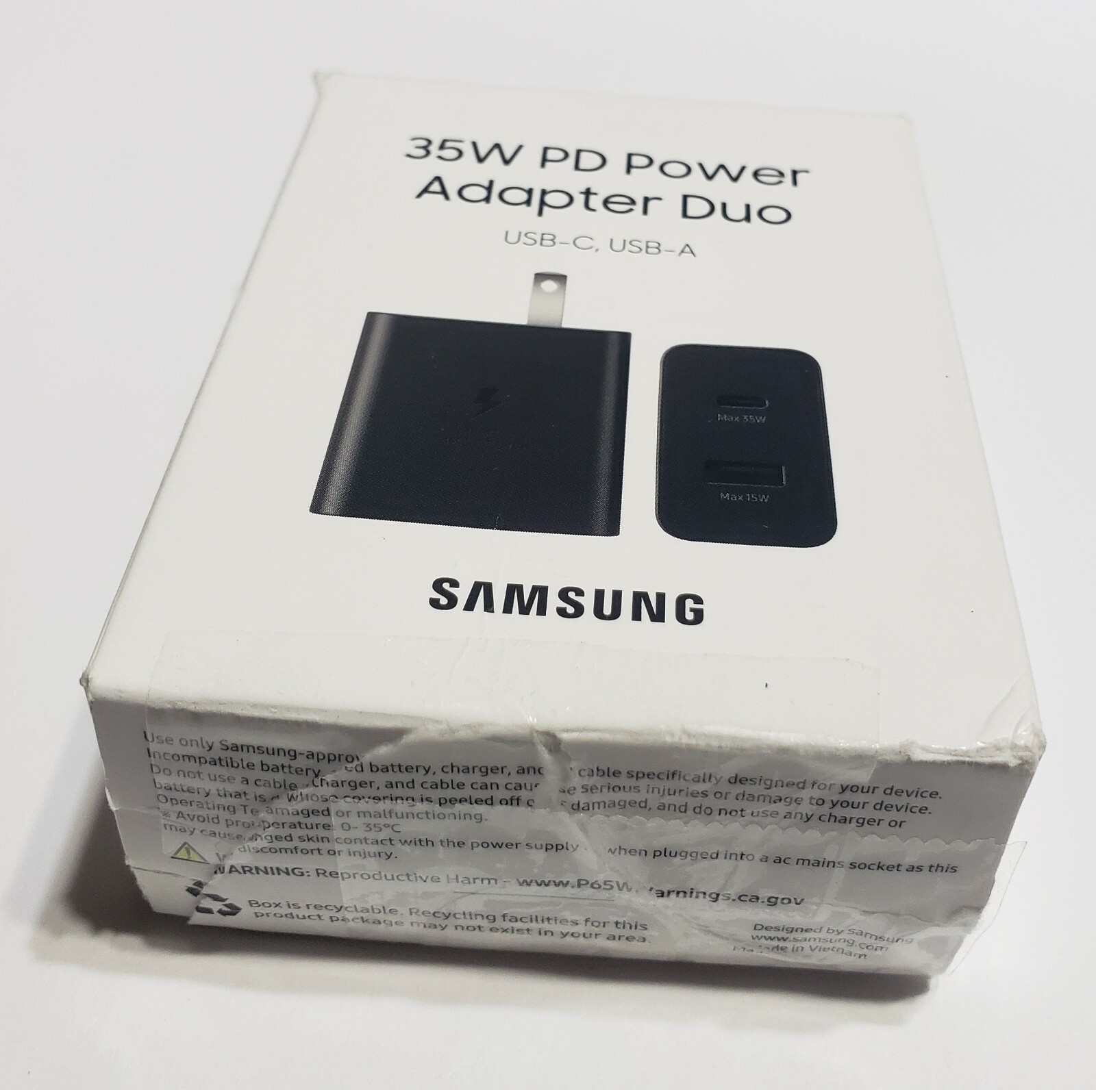 Unused Black Samsung 35W Power Adapter Duo EP-TA220NBEGUS USB-C & A Retail Pkg