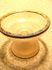 JUGENDSTIL GLASSCHALE MIT SILBERRAND 925 FEINE ARBEIT c 1900 HANDGESCHLIFFEN