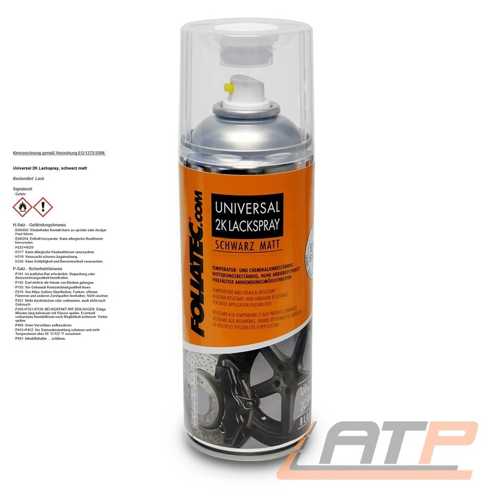 FOLIATEC 400ml UNIVERSAL 2K LACKSPRAY SCHWARZ MATT SPRÜH BREMSSATTEL LACK SPRAY