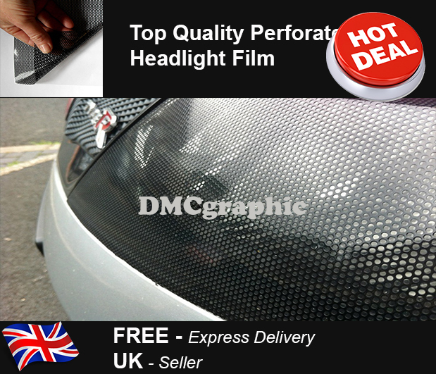 30x107cm Black Perforated Mesh Fly Eye Headlight Tint Film Car Window