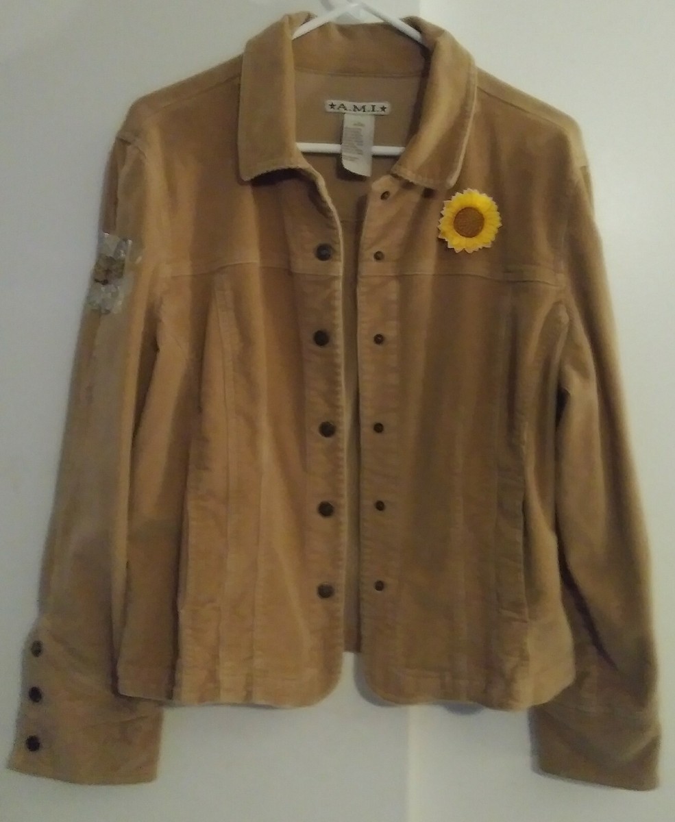 AMI Golden Tan Light Brown Corduroy Jacket Sz Lg Sunflower