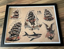 Sailor Jerry Vintage Tattoo flash Pin Up Art Print 11x14 FRAMED  Ready to Hang 