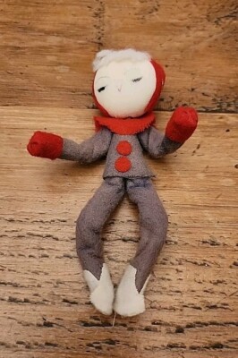 Vintage Christmas Red Gray Girl Posable Pixie