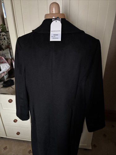 MONSOON Fleur Black Wool Blend Longline Military Style Lined Coat Size 18 NEW - Picture 16 of 18