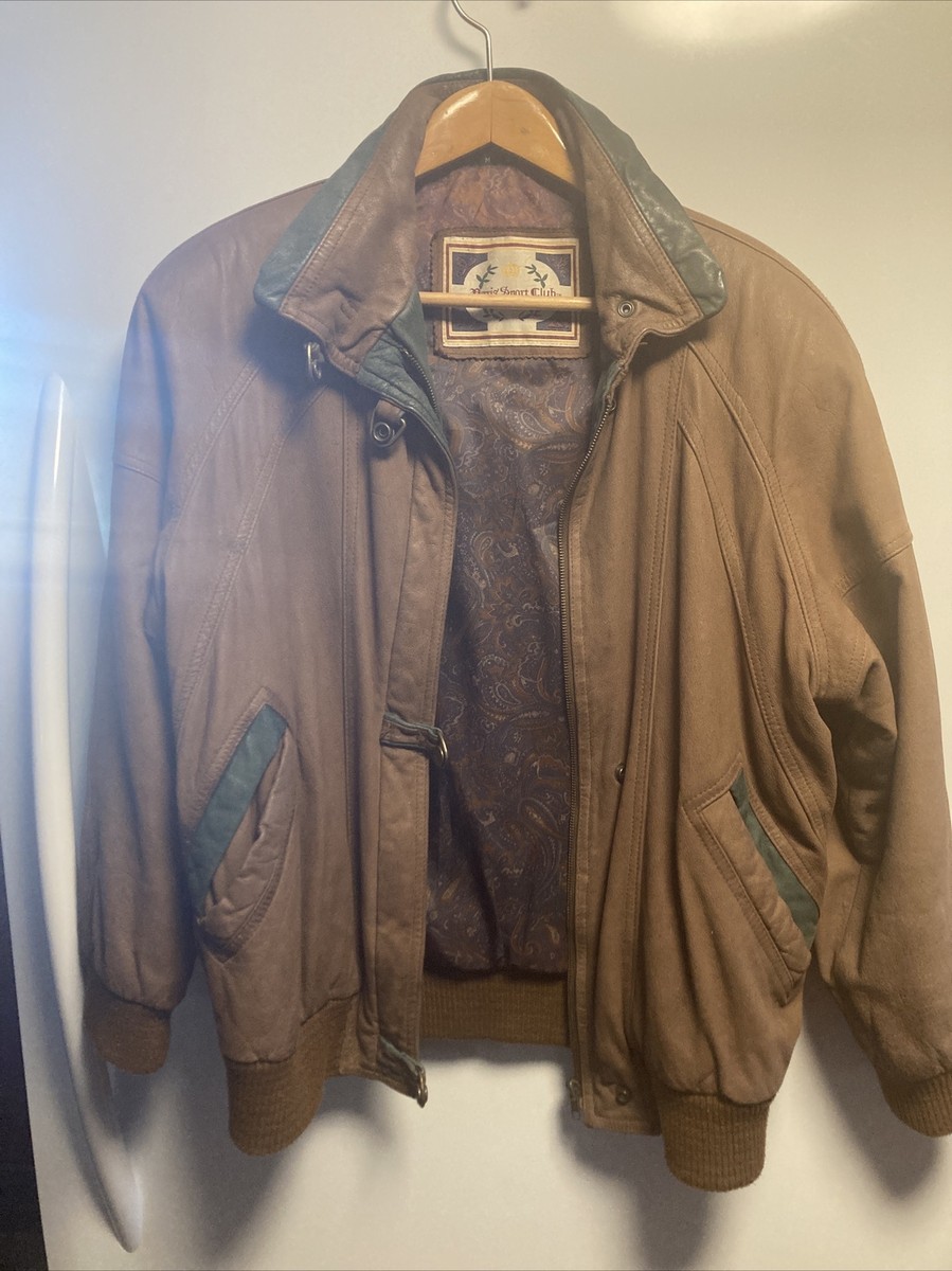 Vintage Paris Sport Club Brown/Green Leather Jacket Bomber Women