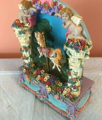 Carousel Music Box Flowers and Cupids Plays Dr. Zhivago Theme - Moving Horse - Picture 3 of 9